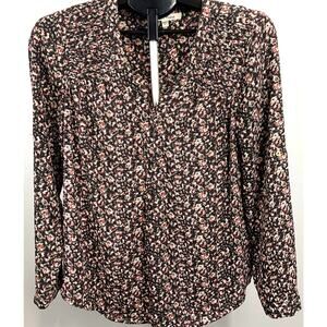 Black Rainn Long Sleeve V-Neck Women's Black & Pink Blouse Small